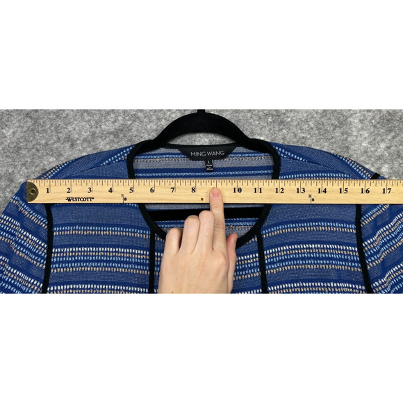 Ming Wang Womens Cardigan Striped Sweater Jacket Knit Career Quiet Luxury Blue L - Picture 11 of 16